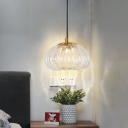 Bowl Restaurant Drop Pendant Clear/Cognac Ribbed Glass Single-Bulb Postmodern Hanging Light
