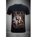 Novelty Mens 3D Character Wolf Pattern Slim Fit Short Sleeve Round Neck T-Shirt