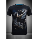 Mens Creative 3D Wolf Galaxy Pattern Short Sleeve Round Neck Slim Fitted Tee Top
