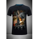 Creative Mens 3D Hammer Skull Letter Guilty Printed Short Sleeve Round Neck Slim Fitted Tee Top