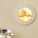 Plastic Tree/Floral Wall Mural Lamp with Clock Design Modernist LED Wall Light Sconce in Yellow/Orange
