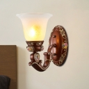 White Glass Flower Wall Mount Light Traditional 1/2-Bulb Living Room Wall Lamp Fixture in Brown