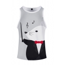 Retro Mens Tank Top 3D Mouse Pattern Sleeveless Round Neck Slim Fitted Tank Top