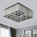 K9 Strip Crystal Smoke Grey Flushmount Square Box 7-Light Modernist Ceiling Lighting with Inner Flower Drops