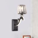 Tapered Bedside Wall Lighting Ideas Contemporary Crystal Prism 1/2-Bulb Black Sconce with Glowing Curved Arm