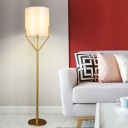 Post Modern 1-Light Floor Lighting with Fabric Shade White Cylinder Standing Floor Lamp