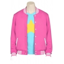 Fashion Mens Striped Print Long Sleeve Button down Relaxed Cosplay Baseball Jacket in Pink