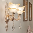 Flower Ruffle Glass Wall Lighting Idea Traditional 1/2-Bulb Bedside Wall Mounted Lamp Fixture in Gold