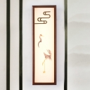 Red-Crowned Crane Wood Flush Mount Chinese Brown LED Wall Mount Mural Lighting for Living Room