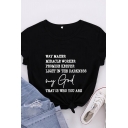Casual Womens Letter MY God Pattern Rolled Short Sleeve Crew-neck Slim Fit T Shirt