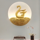 Gold Finish Swan Wall Mural Lighting Asian LED Metal Sconce Lamp for Living Room