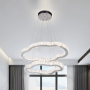 2-Tier Cloud Frame Ceiling Chandelier Modern Faceted Crystal Block LED Chrome Pendant in White/Warm Light