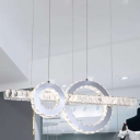 Rings and Linear Hanging Lamp Kit Modernist Beveled Crystal LED Stainless-Steel Pendant