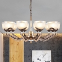 Country Style Cup-Shape Suspension Lamp 3/6/8-Bulb Ribbed Glass Chandelier Pendant Light in Coffee