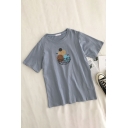 Simple Summer Fruit Printed Crew Neck Short Sleeve Regular Fit Tee Shirt for Girls