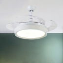 4 Blades White Drum Semi Flushmount Simple LED Metallic Hanging Fan Light, 42