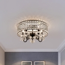 4-Head Semi Flush Chandelier Modern Bedroom Ceiling Light with Drum Crystal-Octagon Frame in Black