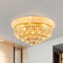 6-Bulb Beveled Crystal Ceiling Flush Traditional Gold Finish Conic Bedroom Flush Mount Fixture