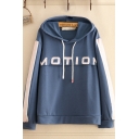 Fashion Womens Letter Motion Print Contrasted Long Sleeve Drawstring Patchwork Loose Hoodie