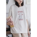 Leisure Womens Letter Goose's Cartoon Graphic Short Sleeve Crew Neck Relaxed Fitted T-shirt