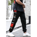 Black Stylish Mens Striped Tiger Letter Be Reborn Printed Cuffed Drawstring 7/8 Length Tapered Fit Joggers