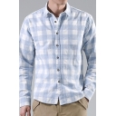 Popular Mens Checked Pattern Button down Long Sleeve Point Collar Regular Fitted Shirt