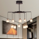 Crystal Rectangle Cascade Chandelier Modern 10-Light Bedroom Ceiling Pendant Lamp in Black