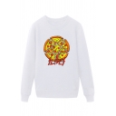 Fancy Mens Pizza Pattern Letter Slices Pullover Long Sleeve Round Neck Regular Fit Graphic Sweatshirt