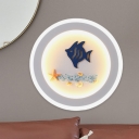 Coastal Fish and Star Acrylic Flush Mount LED Circle Wall Mural Light in White for Kids Room