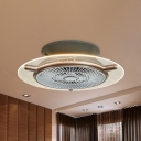 Round Bladeless Ceiling Fan Light Modern Acrylic Dining Room LED Semi Flush Mount with Grill in Gold, 22