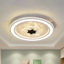 Black-White Circle Flushmount Light Kids LED Acrylic Ceiling Mounted Fixture with Windmill Detail