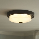 Round Bedroom Ceiling Mounted Light Farmhouse Translucent Glass LED Black Flush Lamp Fixture