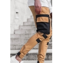 Mens Cool Pants Color Block Striped Print Cuffed Full Length Tapered Fit Cargo Pants with Flap Pockets