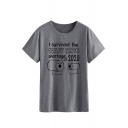 Casual Boys Letter I Survived The Toilet Paper Cartoon Graphic Short Sleeve Round Neck Loose T-shirt in Dark Gray
