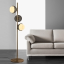 Black Domed Standing Lamp Modernism 3 Lights Metal Mesh Floor Light with Globe White Glass Shade