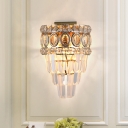 2 Lights Tapered Wall Light Sconce Traditional Gold Finish Crystal Block Wall Lamp