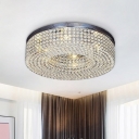 Chrome Drum Flush Mounted Lamp Modernism 6 Lights Crystal Encrusted Ceiling Flush