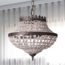 Antiqued Style Urn Shaped Hanging Light 2-Light Crystal Beads Chandelier Pendant Lamp in Coffee