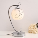 White Glass Hemisphere Table Lamp Modern Single Bedside Night Light with Abstract Wire Decor in Chrome