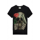 Cool Mens Skull Floral Gun Letter What Do You Want Printed Short Sleeve Round Neck Regular Fit Tee Top in Black