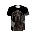 Trendy Men's Color Block Dog 3D Print Crew Neck Short Sleeve Regular Fitted T-Shirt