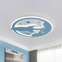 Launching Rocket Ultrathin Ceiling Lamp Kids Style Acrylic Bedroom LED Flush Mount Fixture in Blue