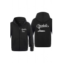 Chic Mens Water Pattern Letter Chocoholic Zipper up Pocket Drawstring Long Sleeve Regular Fitted Graphic Hooded Sweatshirt