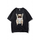 Fancy Mens Dog Pattern Short Sleeve Round Neck Oversize T-Shirt