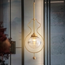 Post-Modern Ground Frame Pendant Light Handmade Ball Glass 1 Head Bedside Pendulum Light in Brass