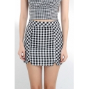 Girls Chic Checkered Print High Rise Mini A-line Skirt in Black