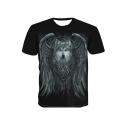 Cool 3D Wolf Wing Tiger Pattern Short Sleeve Round Neck Regular Fitted T-Shirt for Men