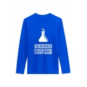 Dressy Mens Chemical Vessels Letter Science Bitch Printed Long Sleeve Round Neck Regular Fitted T-Shirt