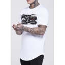 Mens Unique Letter Milan Tokyo Pattern Round Neck Short Sleeve Fitted Tee Top