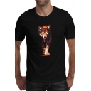 Mens Creative Tee Top Wolf Print Short Sleeve Fitted Crew Neck Tee Top